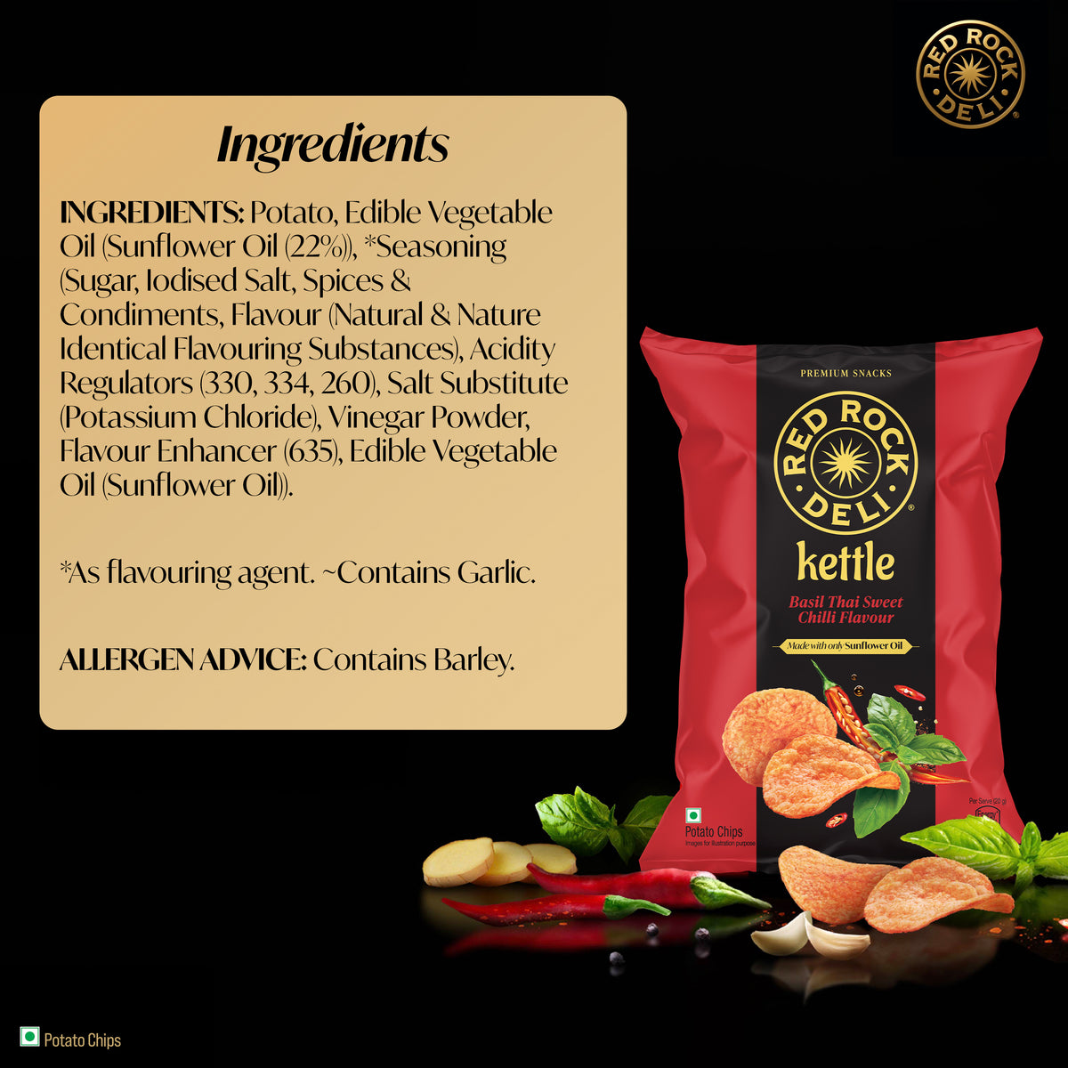Red Rock Deli Kettle Chips Basil Thai No Palm Oil Snacks